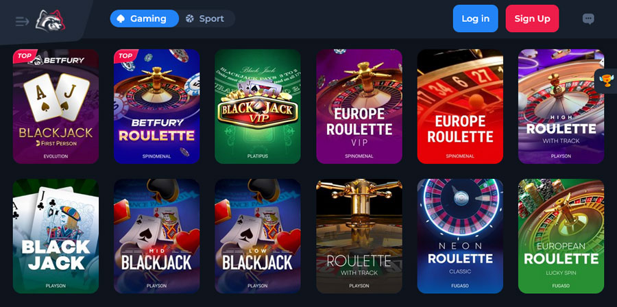Elenco dei giochi del casinò Betfury.