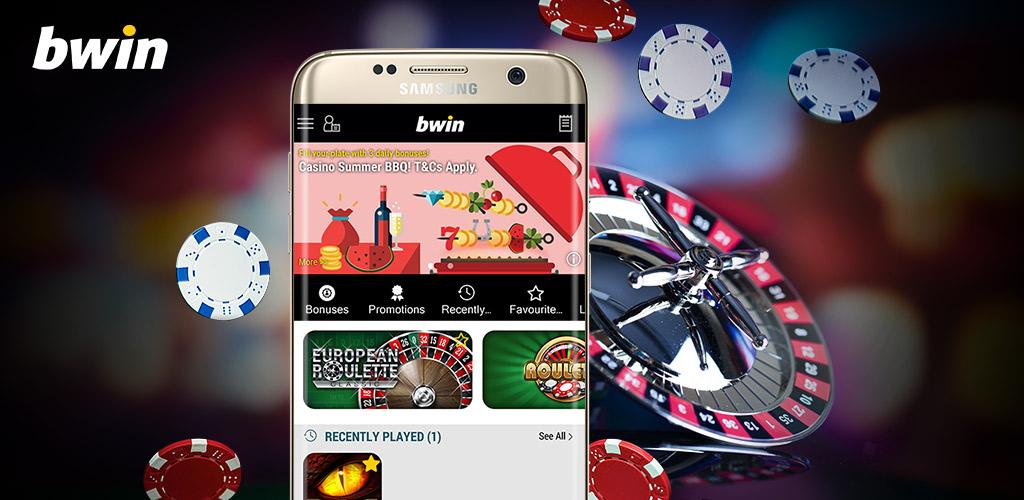 Bwin app collage with the mobile phone.