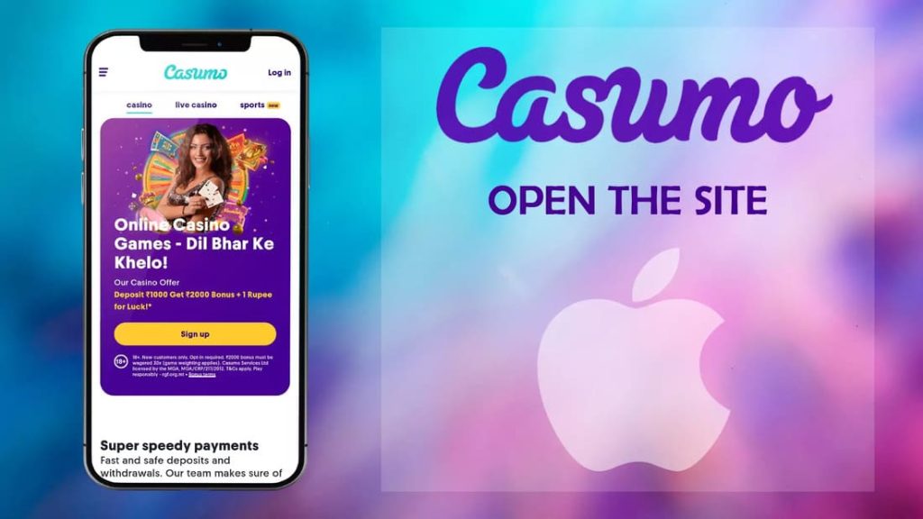 Casumo app versión iOS en el iPhone.