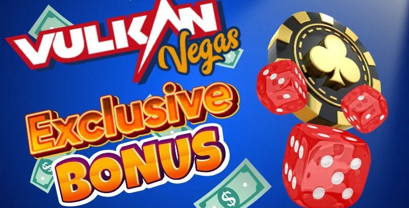 Vulkan Vegas bonus collage with dice and money.