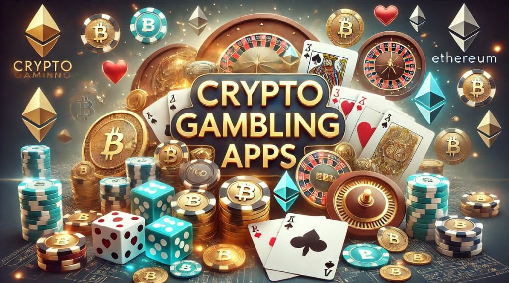 Crypto Gambling Apps collage with casino elements.