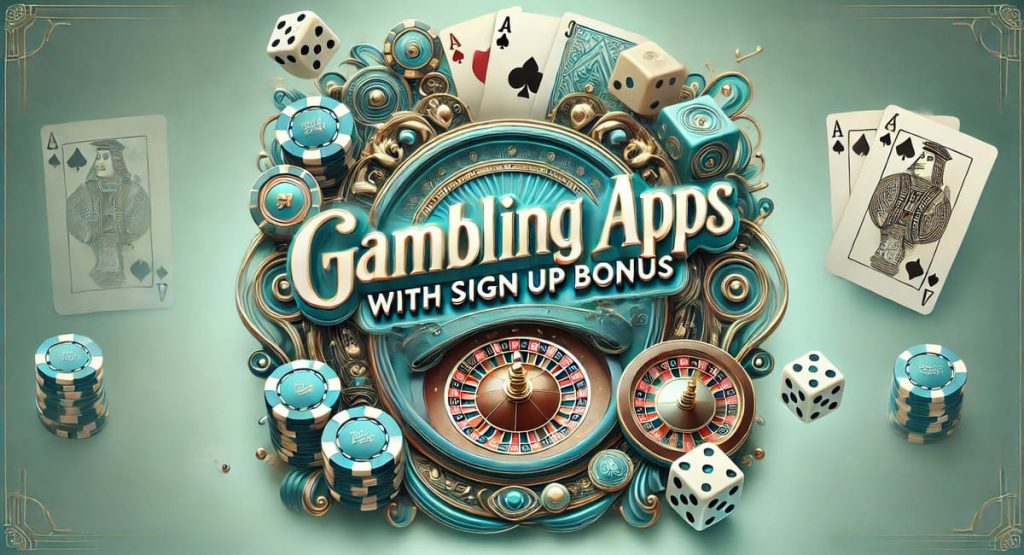Gambling app with sign up bonus logo in the style of casino.