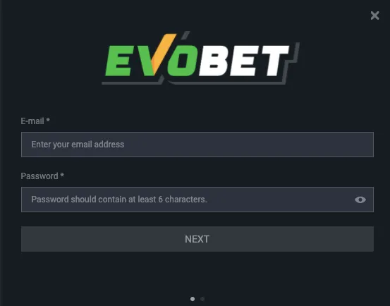 Processo di registrazione dell'applicazione Evobet.