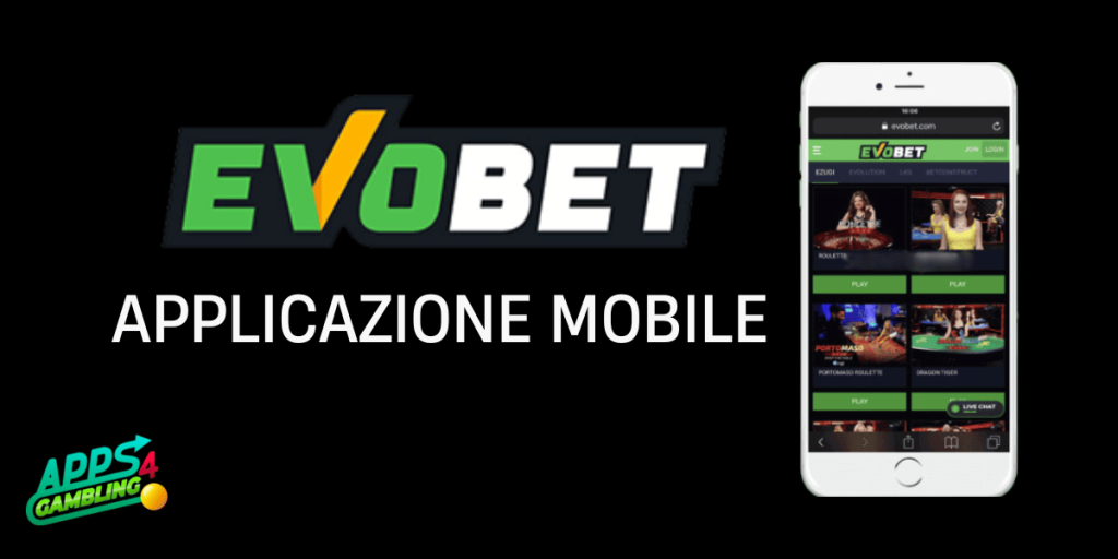 Immagine dell'app Evobet con il logo del telefono cellulare e del sito web.