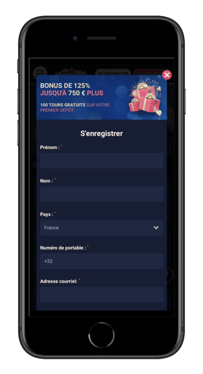 Registrazione all'applicazione VegasPlus da un telefono cellulare.