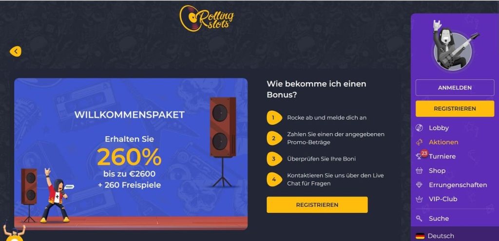 Casino Registrierungsformular und Willkommensboni.