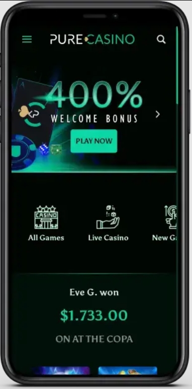 pure casino mobile app welcome bonus